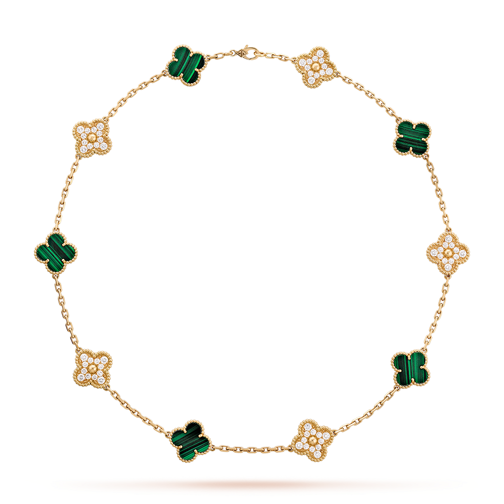 [OAKJURI Jewelry]CLOVER 10 MOTIFS MALACHITE DIAMOND NECKLACE