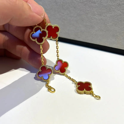 [OAKJURI Jewelry] CLOVER 5 MOTIF RED CORNELIAN BRACELET COLLECTION