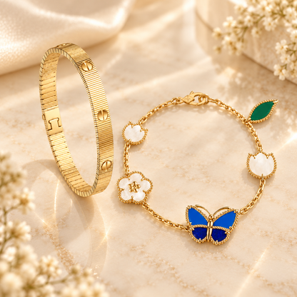 [OAKJURI Jewelry] Lucky Spring Butterfly 5-Motif & LOVE Unlimited Bracelet Stack Set