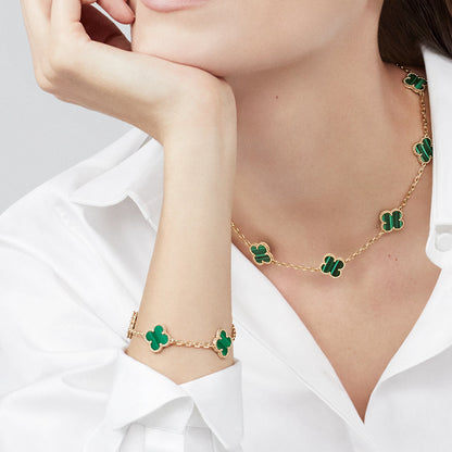 [OAKJURI Jewelry]CLOVER 10 MOTIFS MALACHITE NECKLACE