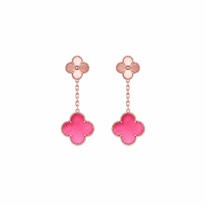 [OAKJURI Jewelry]NEW CLOVER 2 MOTIF PINK ENAMEL EARRINGS