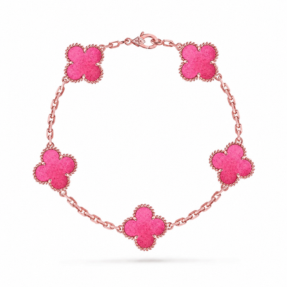 [OAKJURI Jewelry]NEW CLOVER 5 MOTIFS PINK ENAMEL BRACELET