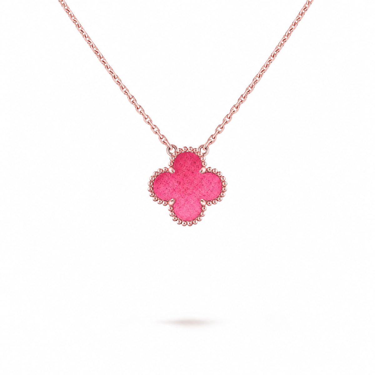 [OAKJURI Jewelry] NEW CLOVER 15MM PINK ENAMEL NECKLACE