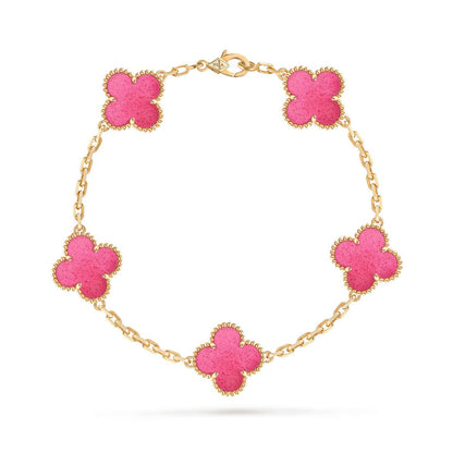 [OAKJURI Jewelry]NEW CLOVER 5 MOTIFS PINK ENAMEL BRACELET