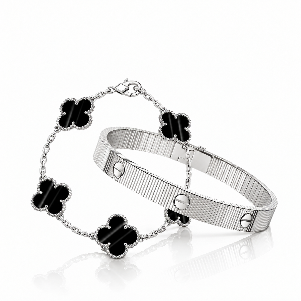 [OAKJURI Jewelry] Clover 5-Motif & LOVE Unlimited Bracelet Set