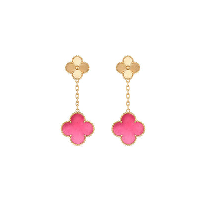 [OAKJURI Jewelry]NEW CLOVER 2 MOTIF PINK ENAMEL EARRINGS