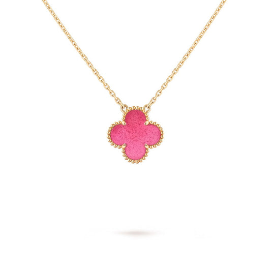 [OAKJURI Jewelry] NEW CLOVER 15MM PINK ENAMEL NECKLACE
