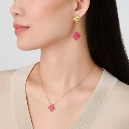 [OAKJURI Jewelry] NEW CLOVER 15MM PINK ENAMEL NECKLACE