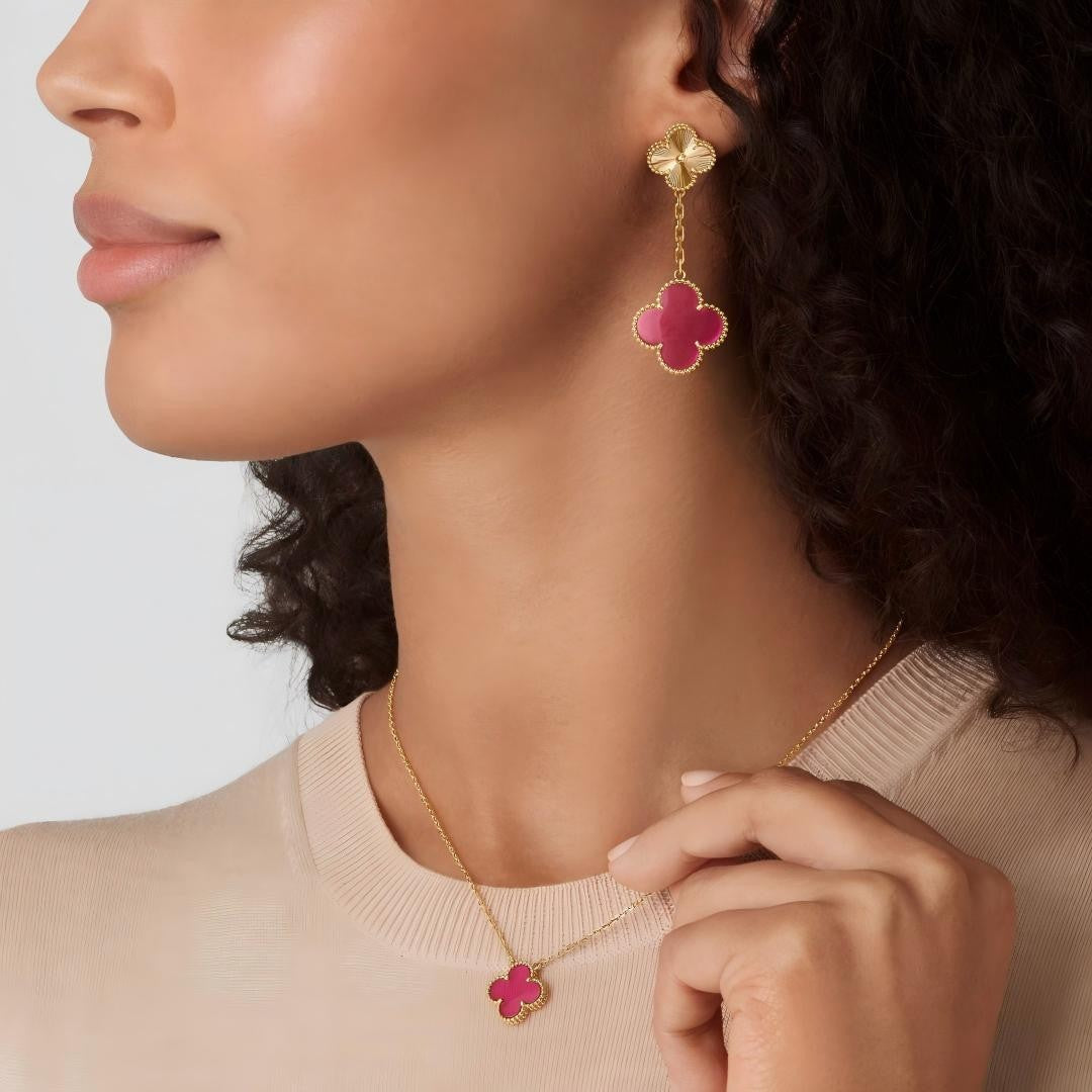 [OAKJURI Jewelry] NEW CLOVER 15MM PINK ENAMEL NECKLACE