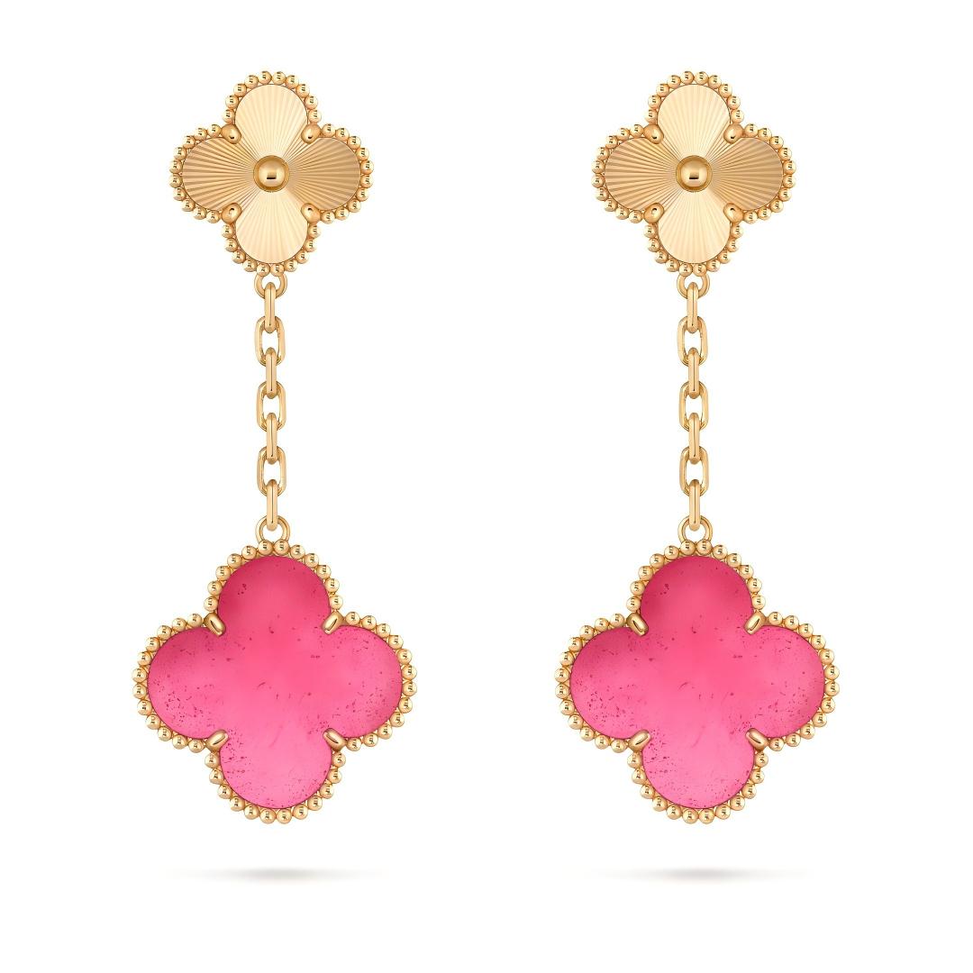 [OAKJURI Jewelry]NEW CLOVER 2 MOTIF PINK ENAMEL EARRINGS
