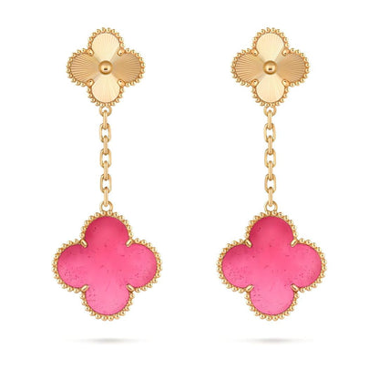 [OAKJURI Jewelry]NEW CLOVER 2 MOTIF PINK ENAMEL EARRINGS