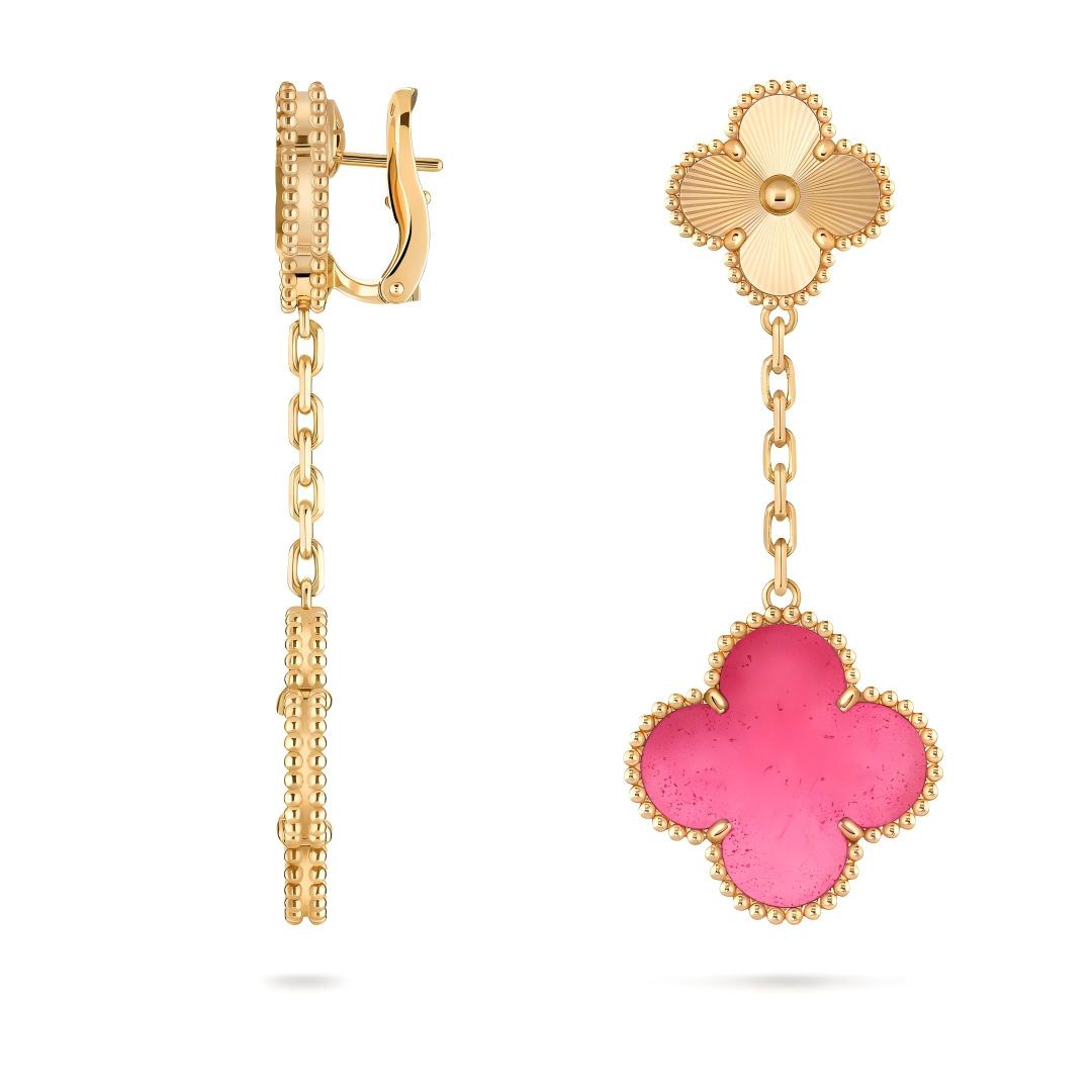 [OAKJURI Jewelry]NEW CLOVER 2 MOTIF PINK ENAMEL EARRINGS
