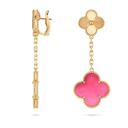 [OAKJURI Jewelry]NEW CLOVER 2 MOTIF PINK ENAMEL EARRINGS
