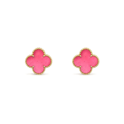 [OAKJURI Jewelry]NEW CLOVER 15MM PINK ENAMEL STUD EARRINGS