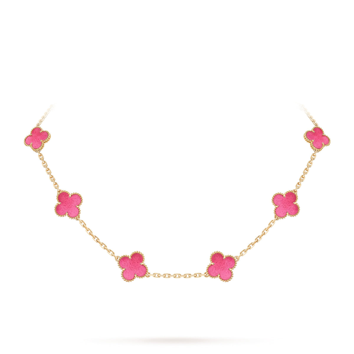[OAKJURI Jewelry]NEW CLOVER 10 MOTIFS PINK ENAMEL NECKLACE