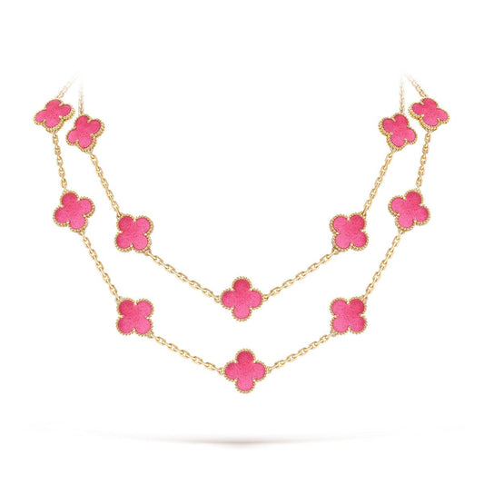 [OAKJURI Jewelry] NEW CLOVER 20 MOTIFS PINK ENAMEL NECKLACE