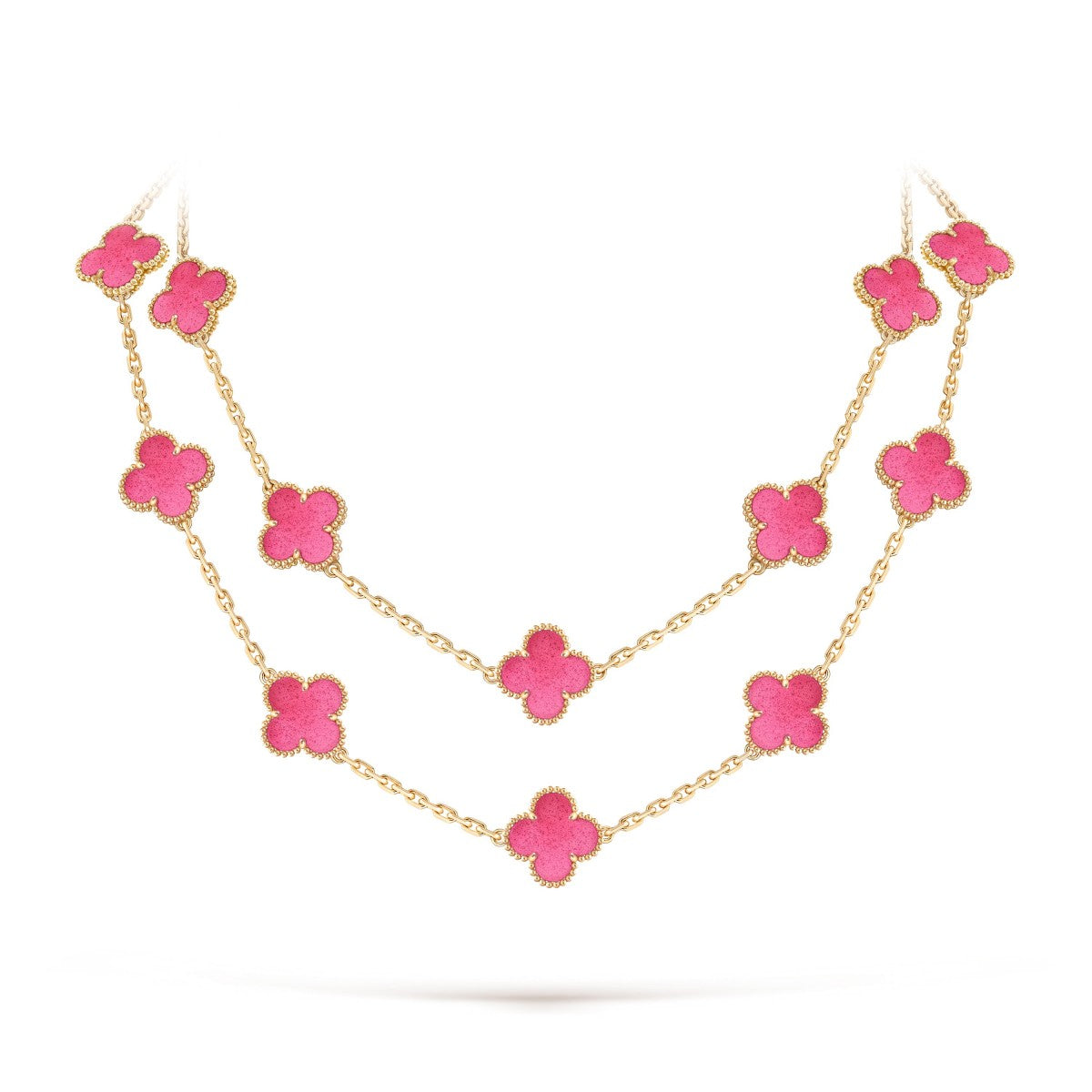 [OAKJURI Jewelry]Clover Pink Enamel Necklace & Earring Jewelry Set