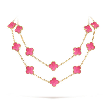[OAKJURI Jewelry]Clover Pink Enamel Necklace & Earring Jewelry Set