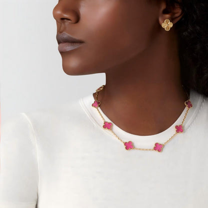 [OAKJURI Jewelry]NEW CLOVER 10 MOTIFS PINK ENAMEL NECKLACE