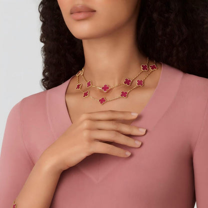 [OAKJURI Jewelry]Clover Pink Enamel Necklace & Earring Jewelry Set