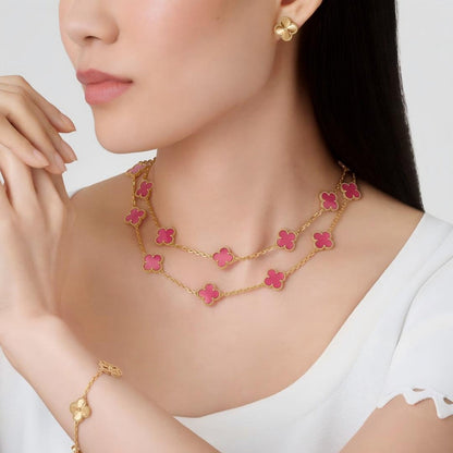 [OAKJURI Jewelry] NEW CLOVER 20 MOTIFS PINK ENAMEL NECKLACE