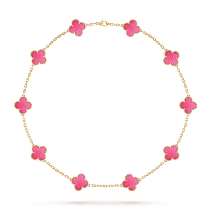 [OAKJURI Jewelry]NEW CLOVER 10 MOTIFS PINK ENAMEL NECKLACE
