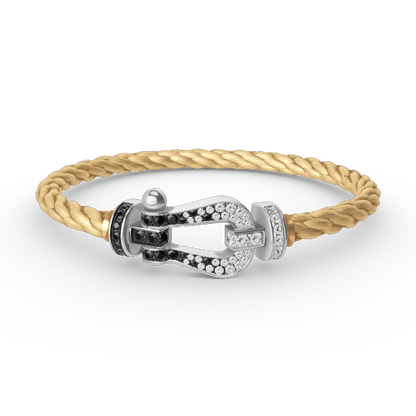 [OAKJURI Jewelry]FORCE LARGE HORSESHOE BLACK WHITE DIAMOND BRACELET SILVER