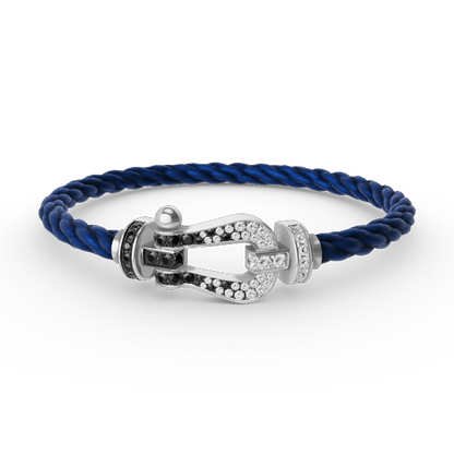 [OAKJURI Jewelry]FORCE LARGE HORSESHOE BLACK WHITE DIAMOND BRACELET SILVER
