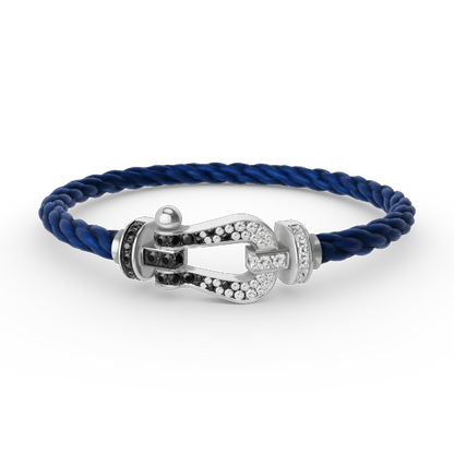 [OAKJURI Jewelry]Pave Gemstone Love &Force Large Horseshoe Diamond Duo Bracelet Stack Set