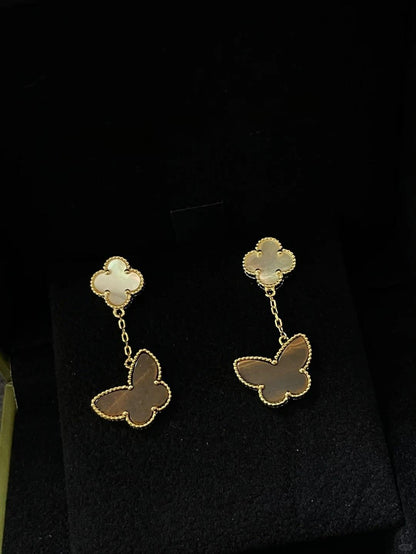 [OAKJURI Jewelry]BUTTERFLY 2 MOTIF TIGER EYE MOP EARRINGS