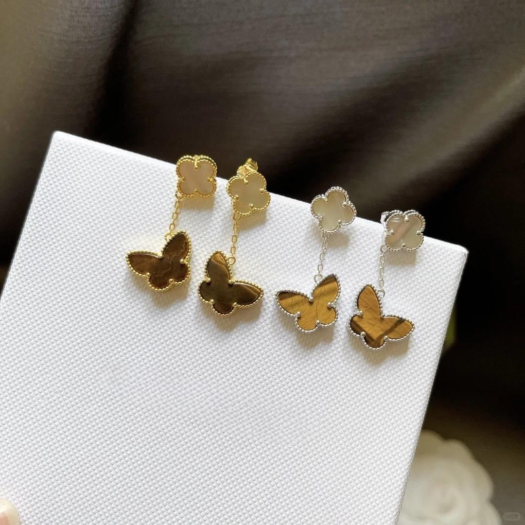 [OAKJURI Jewelry]BUTTERFLY 2 MOTIF TIGER EYE MOP EARRINGS