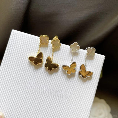 [OAKJURI Jewelry]BUTTERFLY 2 MOTIF TIGER EYE MOP EARRINGS
