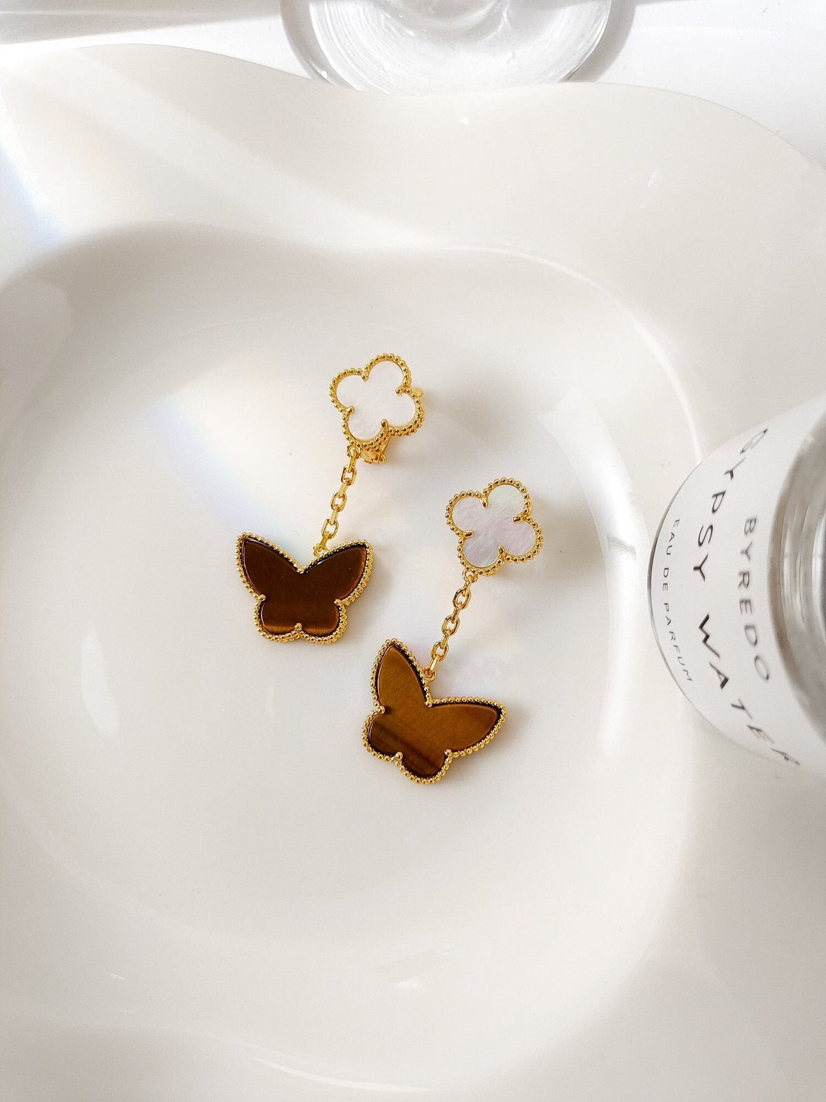 [OAKJURI Jewelry]BUTTERFLY 2 MOTIF TIGER EYE MOP EARRINGS