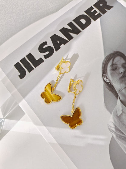 [OAKJURI Jewelry]BUTTERFLY 2 MOTIF TIGER EYE MOP EARRINGS