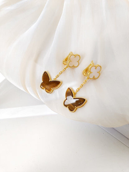 [OAKJURI Jewelry]BUTTERFLY 2 MOTIF TIGER EYE MOP EARRINGS