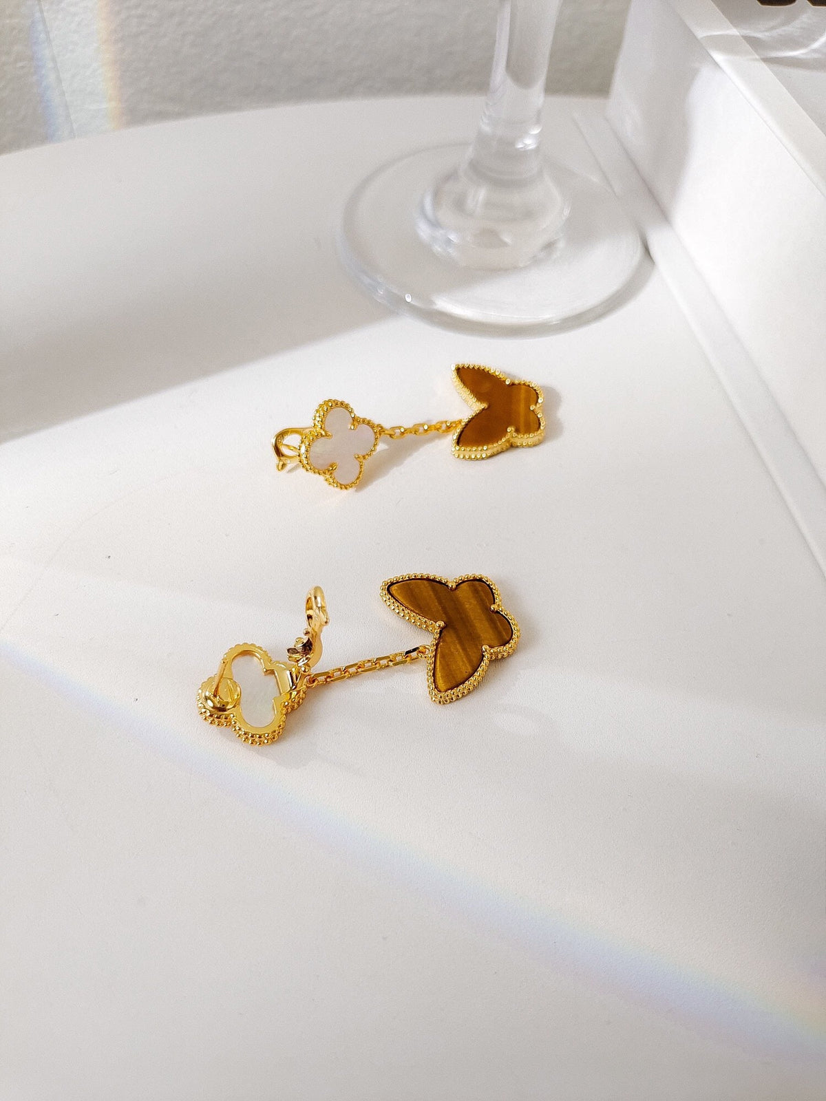 [OAKJURI Jewelry]BUTTERFLY 2 MOTIF TIGER EYE MOP EARRINGS