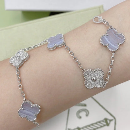 [OAKJURI Jewelry] CLOVER 5 MOTIF PURPLE CHALCEDONY BRACELET COLLECTION