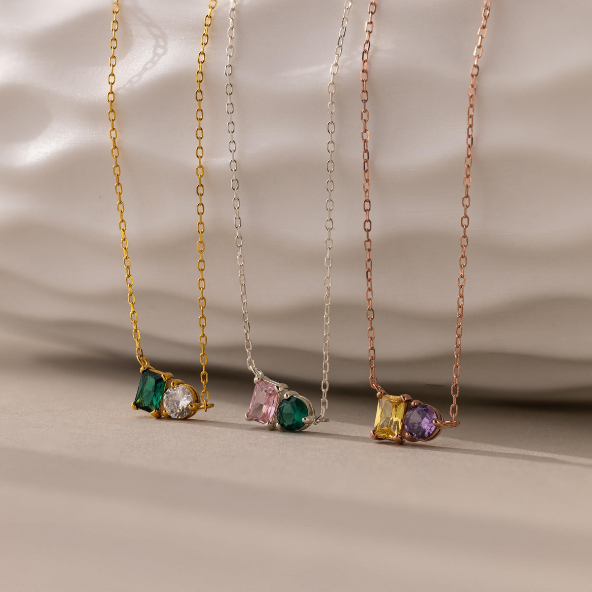 Toi et Moi Emerald Birthstone Necklace