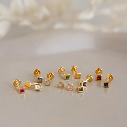 Square Bezel Birthstone Flatback Studs