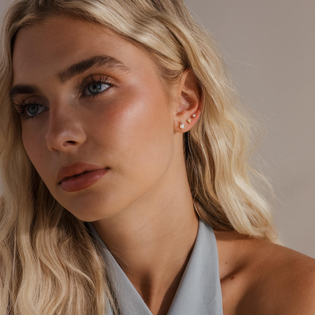 Opal & Diamond Flatback Studs
