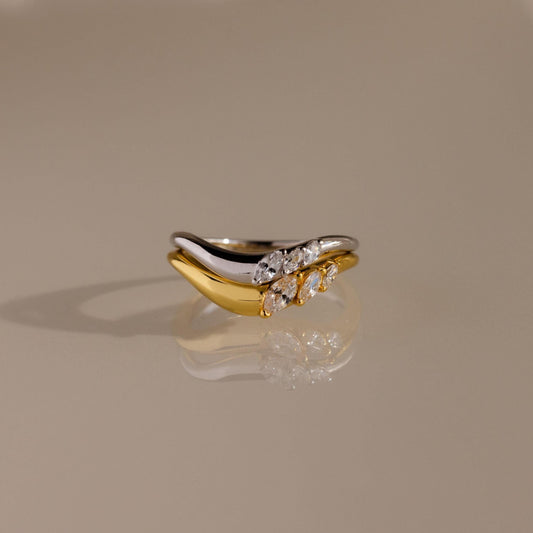 Mixed Metal Diamond Curve Ring Set
