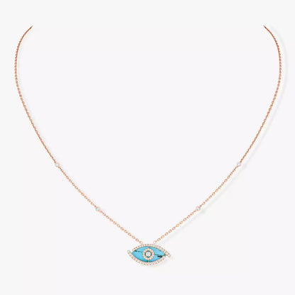 [OAKJURI Jewelry]Lucky Eye Diamond Necklace in Rose Gold and Turquoise