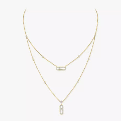 [OAKJURI Jewelry]2 Rows Rose Gold Diamond Pave_ Necklace Move Uno