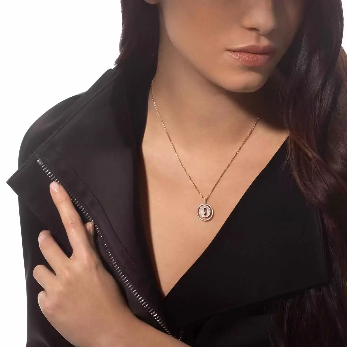 [OAKJURI Jewelry]Lucky Move Diamond Necklace in Rose Gold and White Mother-of-Pearl
