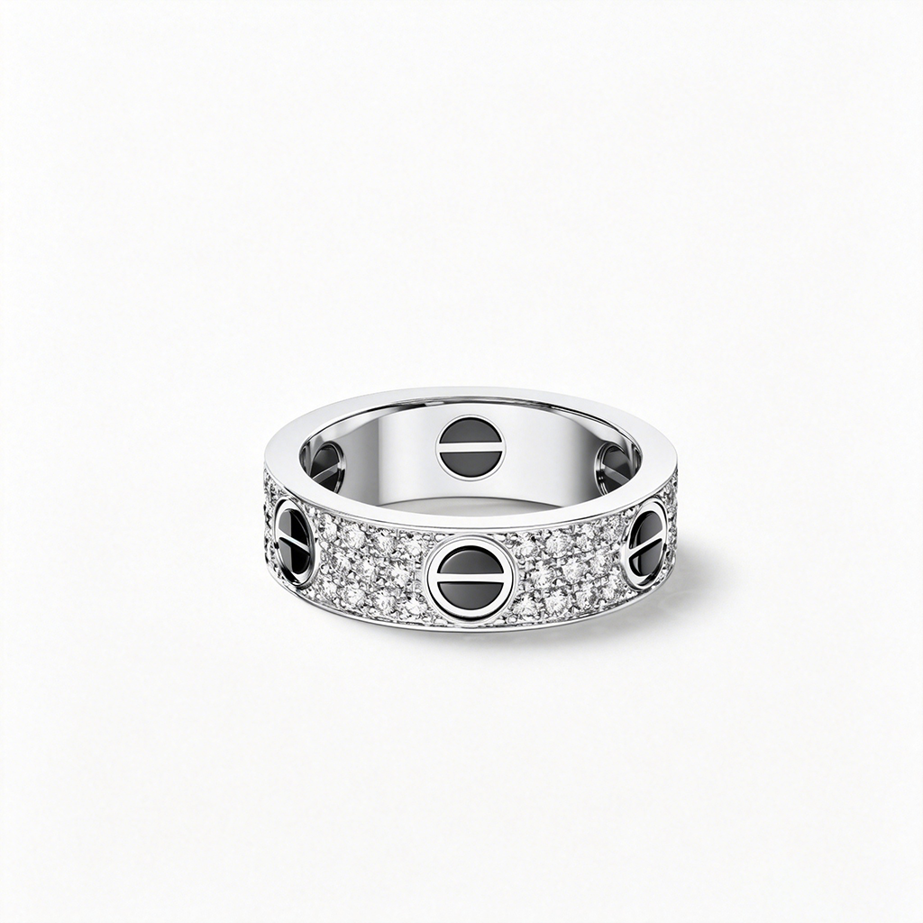 [OAKJURI Jewelry] LOVE RING 5.5MM DIAMONDS PAVED CERAMIC