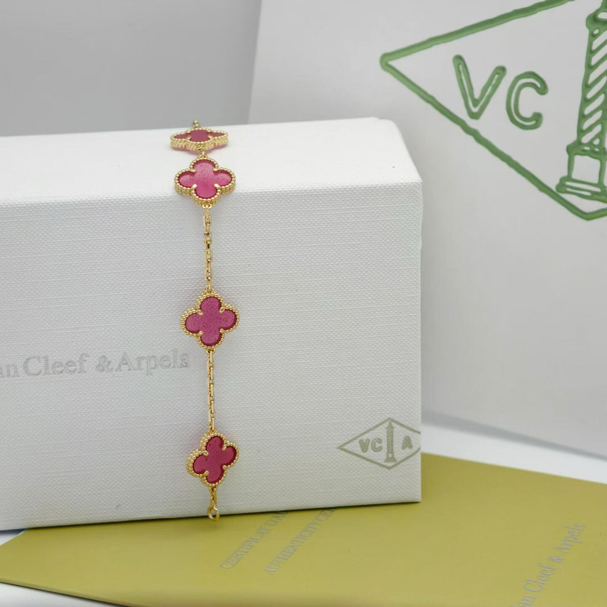 [OAKJURI Jewelry]NEW CLOVER 5 MOTIFS PINK ENAMEL BRACELET