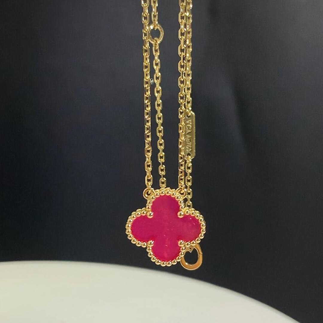 [OAKJURI Jewelry] NEW CLOVER 15MM PINK ENAMEL NECKLACE