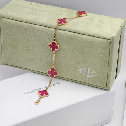 [OAKJURI Jewelry]NEW CLOVER 5 MOTIFS PINK ENAMEL BRACELET