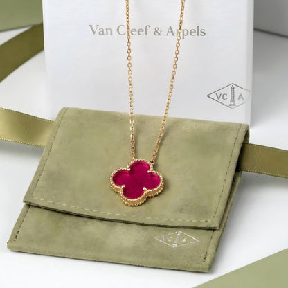 [OAKJURI Jewelry] NEW CLOVER 15MM PINK ENAMEL NECKLACE