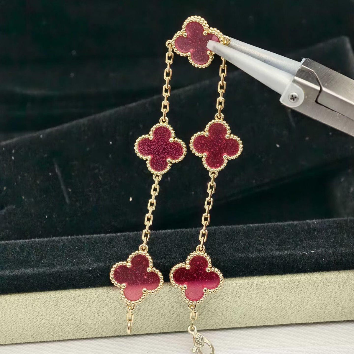 [OAKJURI Jewelry]NEW CLOVER 5 MOTIFS PINK ENAMEL BRACELET